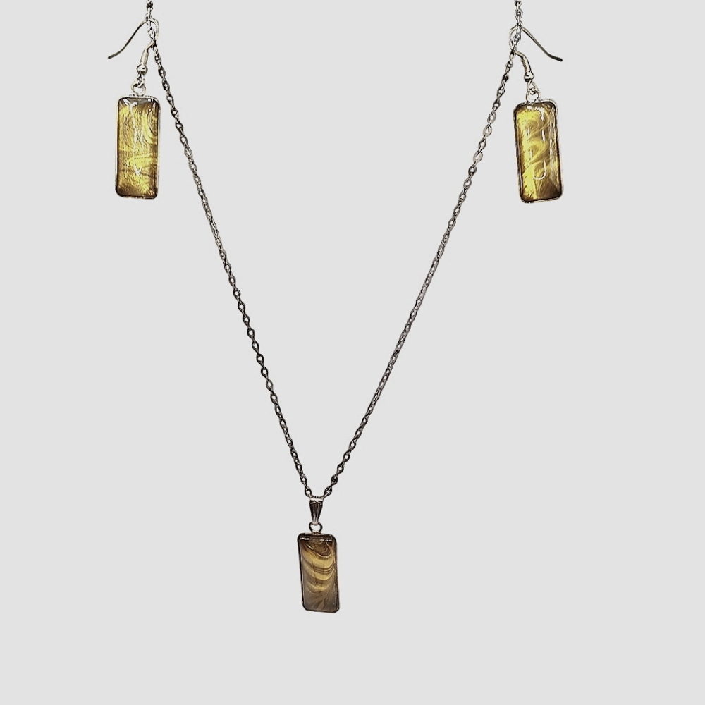 Unique Acrylic Painted Necklace and Earrings Handmade set.